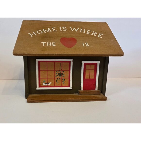 Vintage Pine Creek Recipe Box House "Home Is Where The Heart Is" With Dividers & - Picture 1 of 8